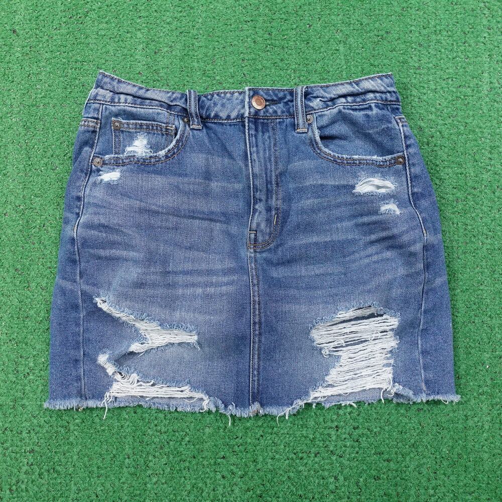 AMERICAN‎ EAGLE HIGHEST RISE MINI SKIRT DENIM JEAN DISTRESSED WOMENS SIZE 6